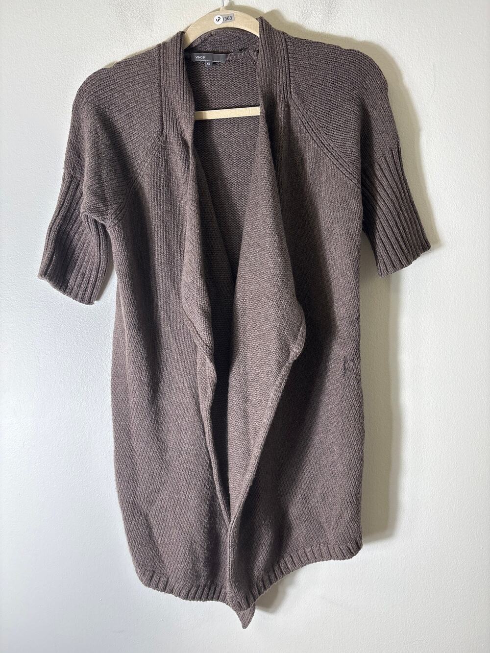 Vince Brown Half Sleeve Knit Cardigan Sweater Sz XS